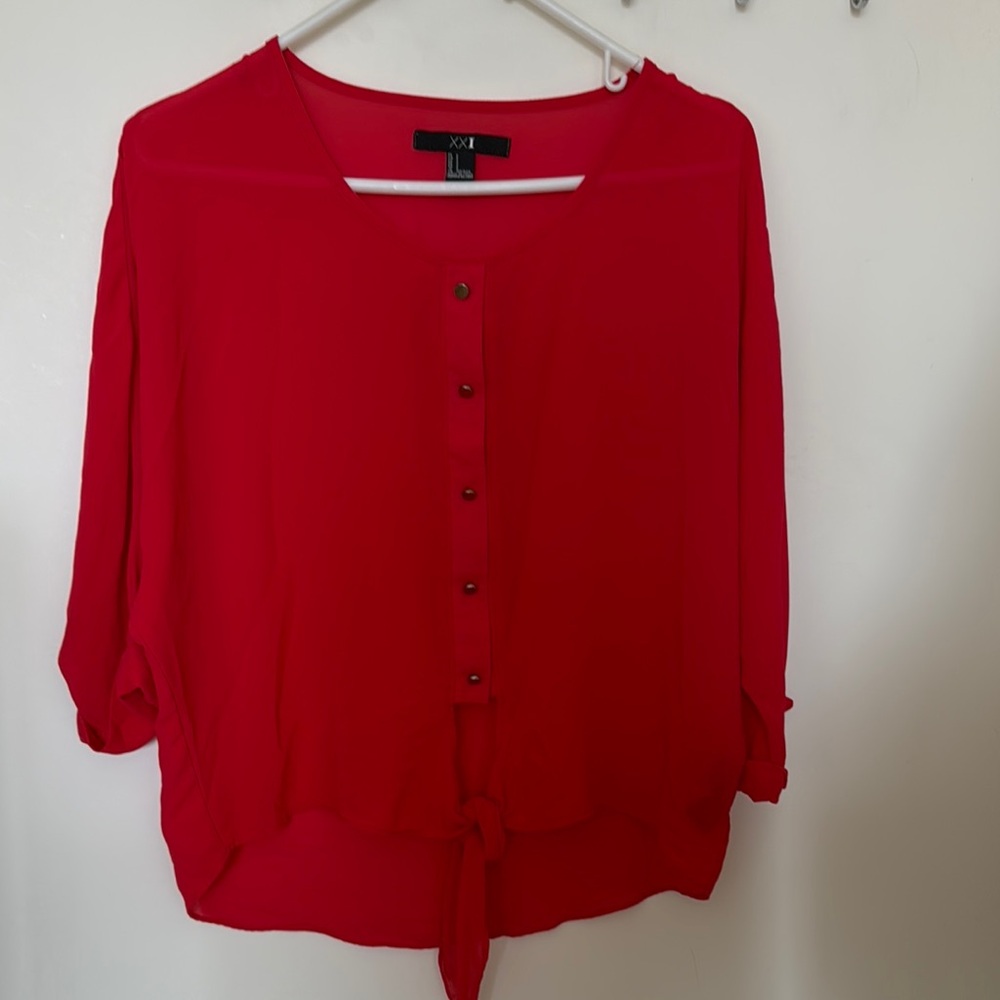 XOXO Women's Red Button-Down Top